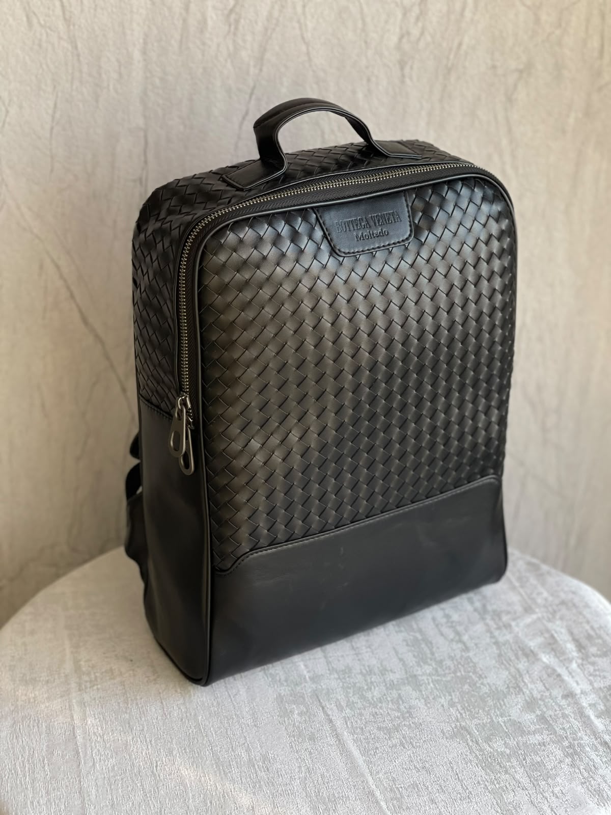 Bottega Woven Zip Top Backpack
