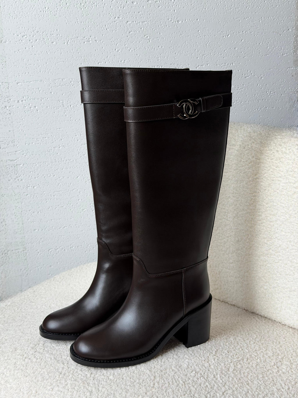 Chanel CC Logo Leather Knee-High Boots