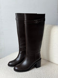 Chanel CC Logo Leather Knee-High Boots