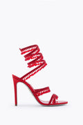 René Caovilla Cleo Chandelier Crystal-Embellished Red Satin Sandals