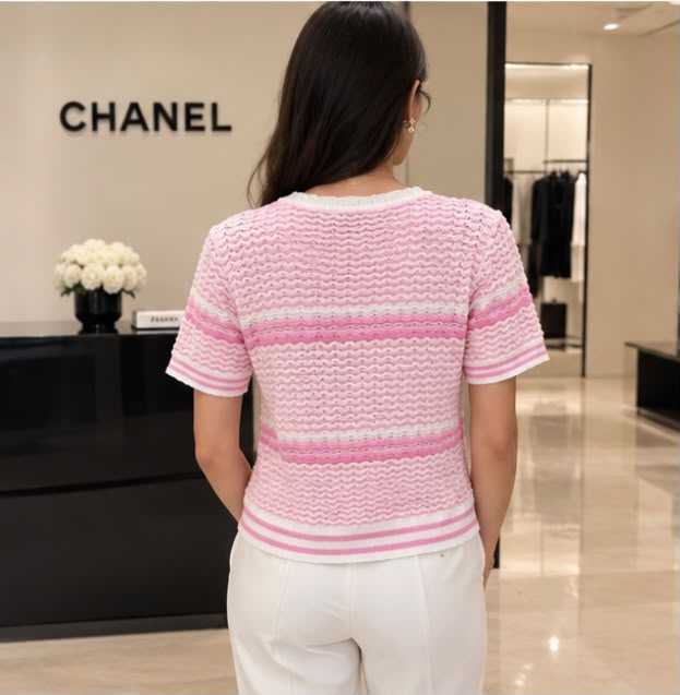 CHANEL Pink Short-Sleeve Knit Top