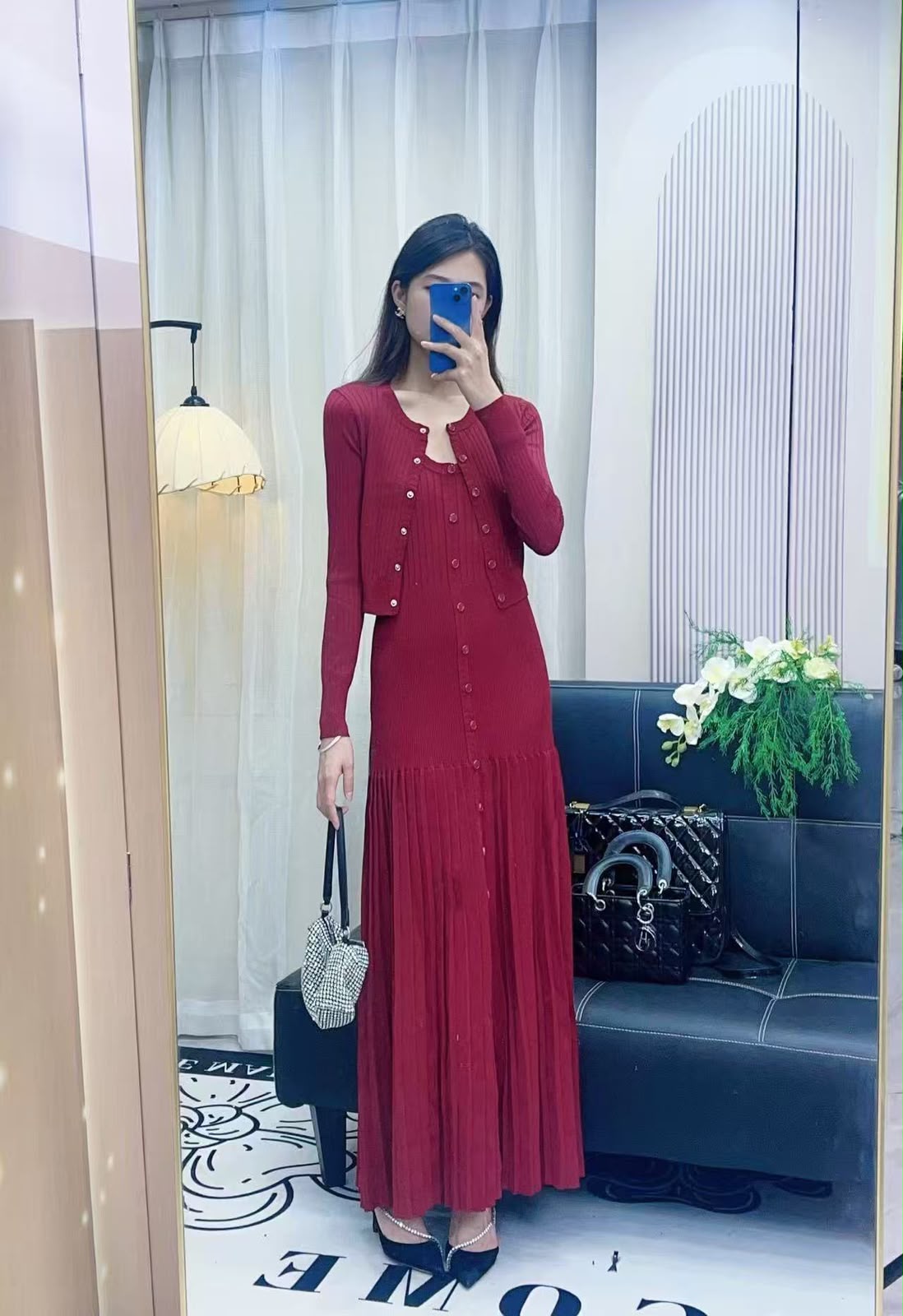 Sandro  Button-Up Maxi Dress and Matching Cardigan Set