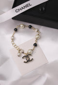Chanel-Inspired Gold Bracelet with Black & White Pearls and CC Charm