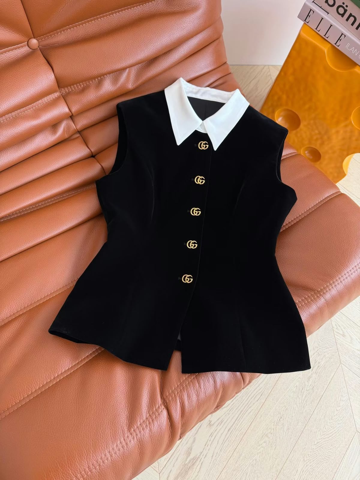 Gucci Velvet Vest and Shorts Set with White Collar and GG Buttons