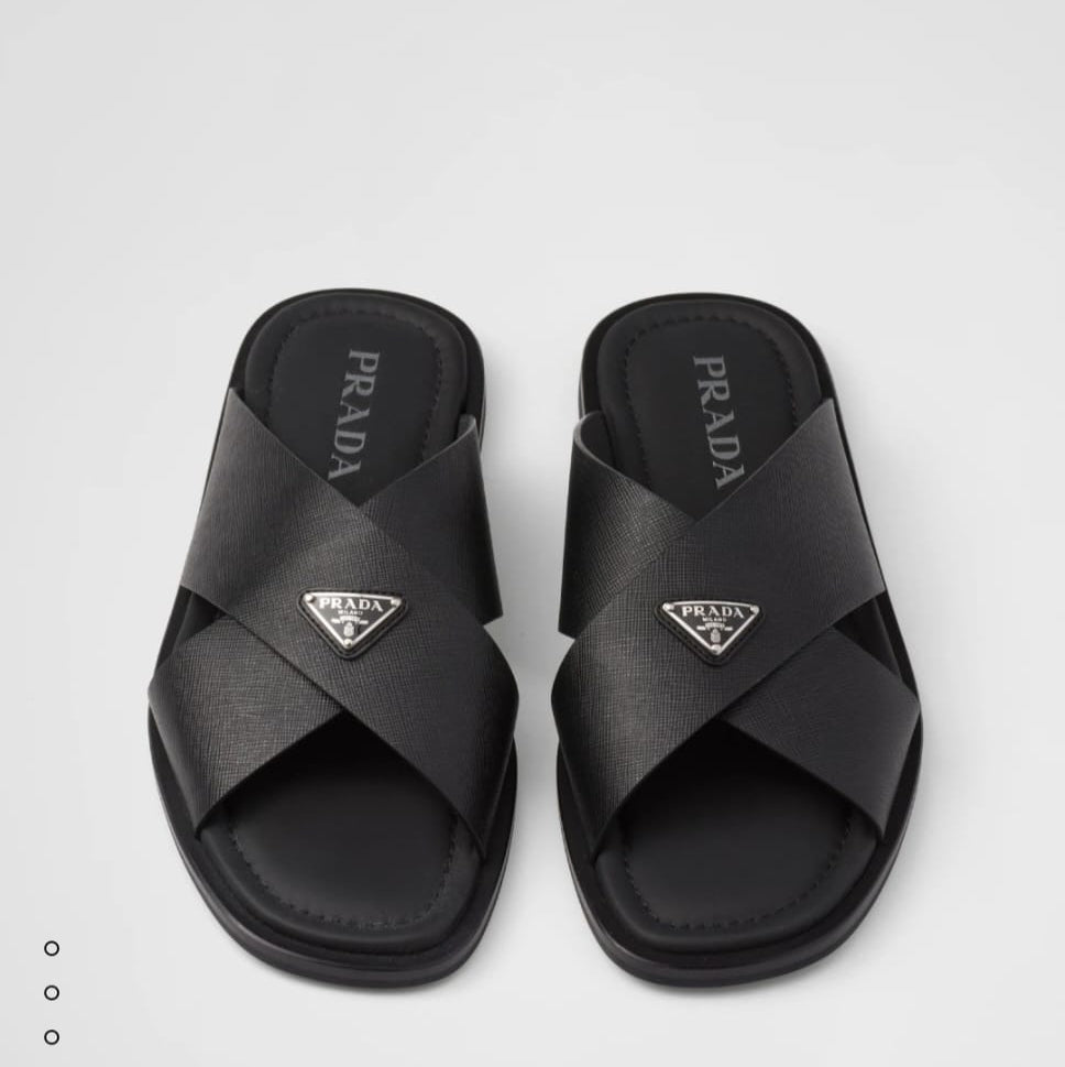 Prada Saffiano Leather Crisscross Slides