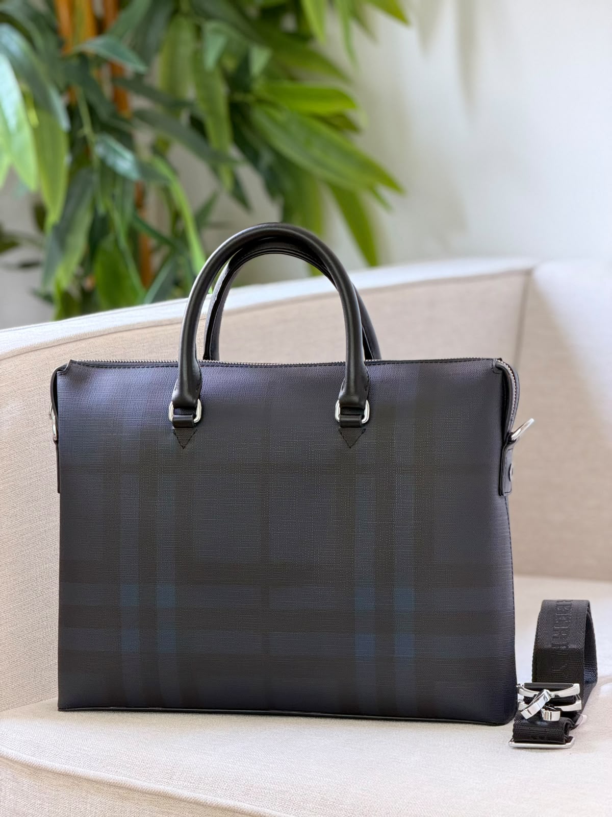 Burberry Dark Check Straight Work Bag