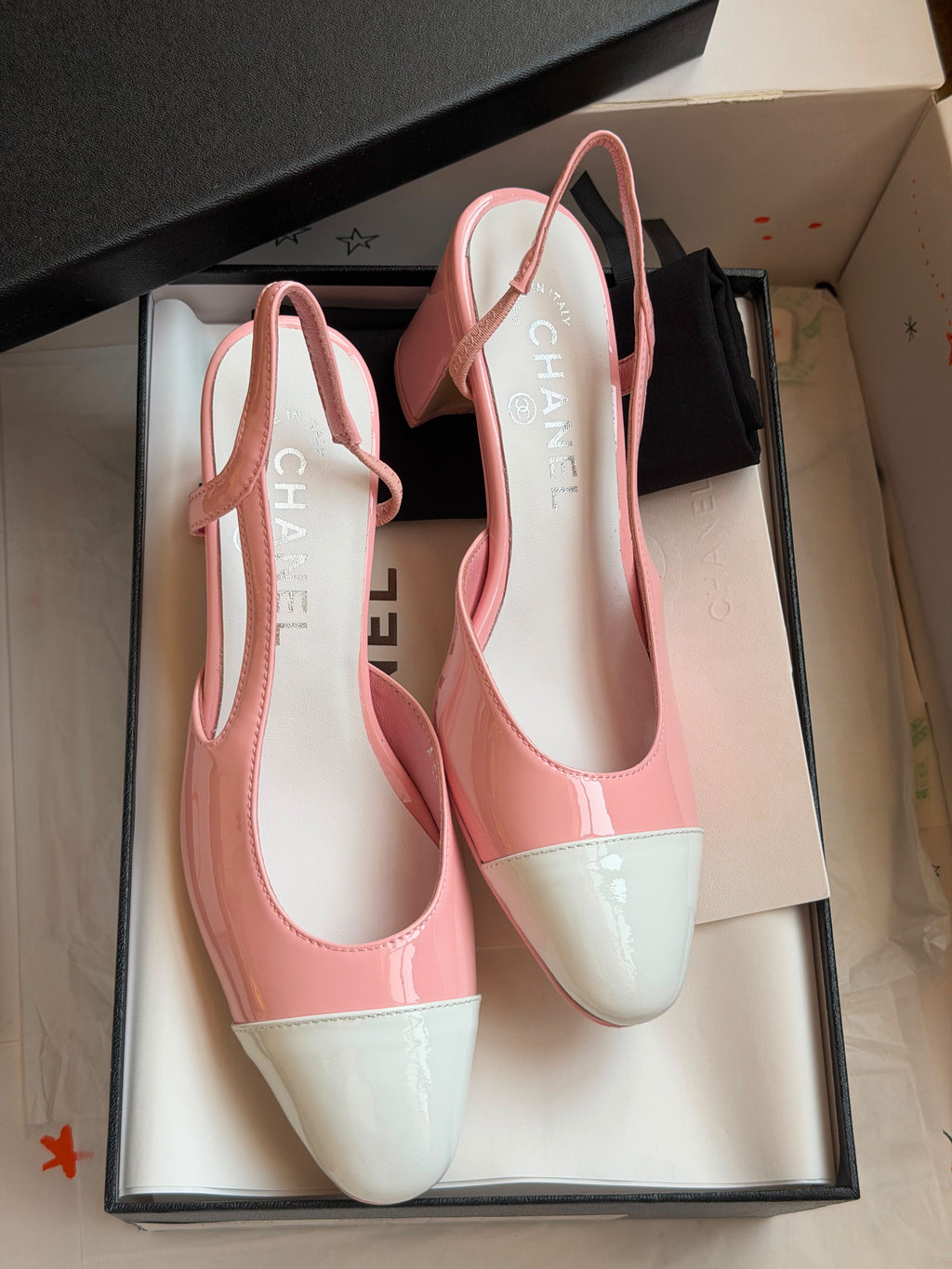 Chanel Patent Calfskin Two-Tone Slingback Pumps