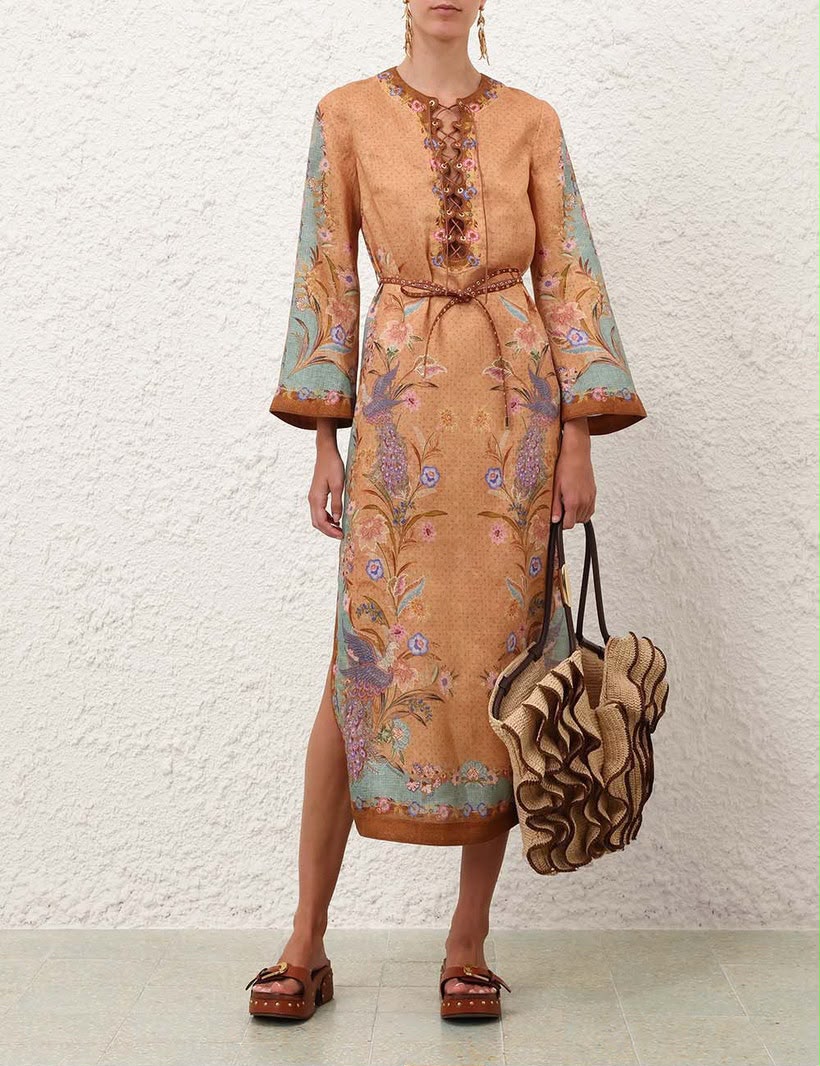 Zimmermann Valiant Embroidered Linen Midi Dress / Kaftan