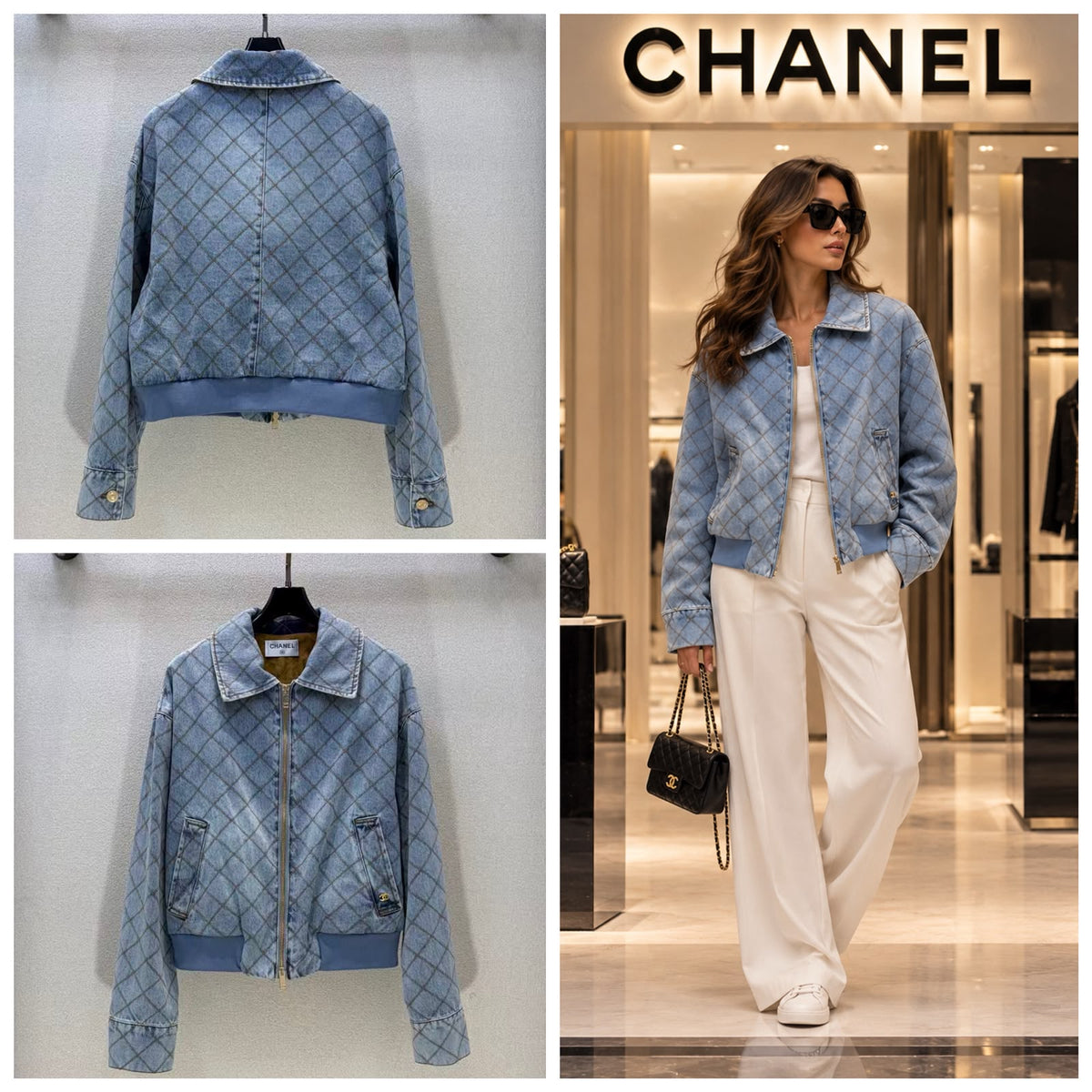 CHANEL Diamond-Pattern Denim Jacket
