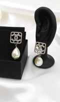 CHANEL – CC Square Pearl Drop Earrings