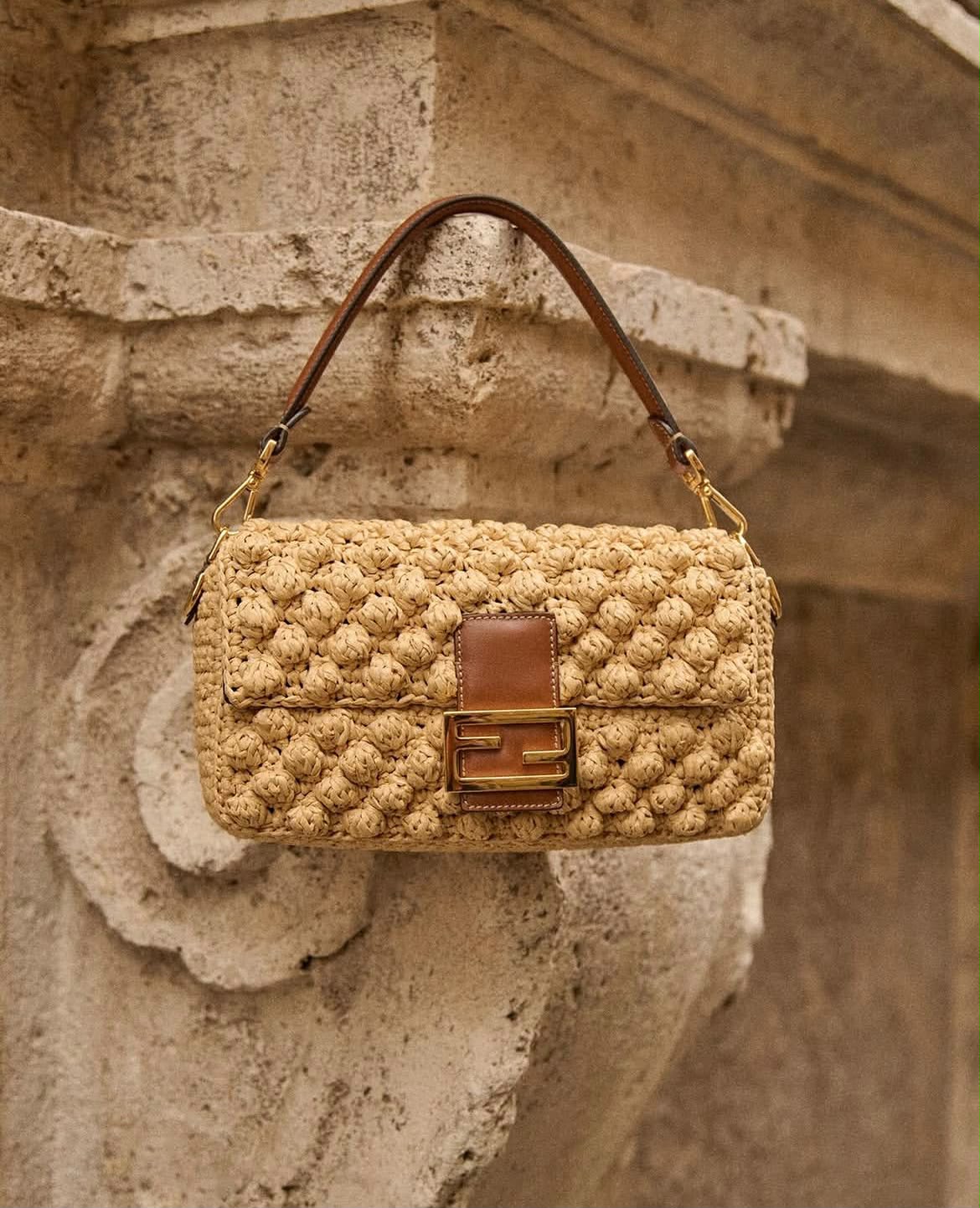 Fendi Crochet / Raffia Baguette Bag