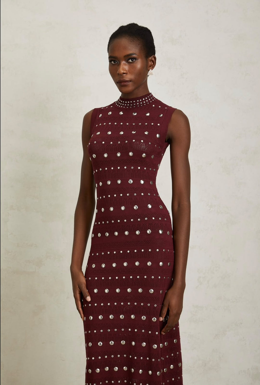 Sandro Stud-Embellished Knit Midi Dress