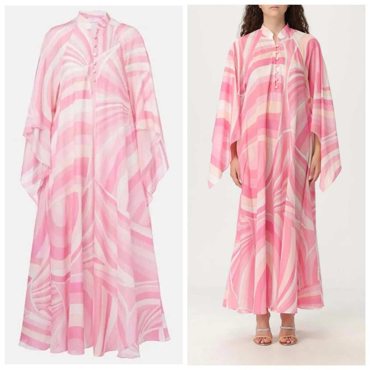 Pucci Marmo-Print Wide-Sleeve Silk Kaftan Maxi Dress