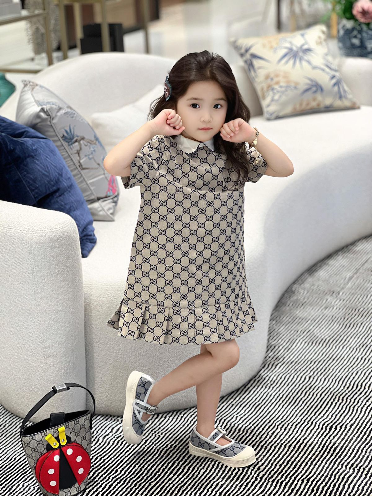 Gucci Kids GG Ruffle Hem Collar Dress