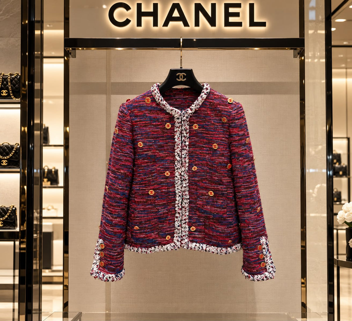 Chanel Pink & Purple Multicolored Lesage Tweed Braided Trim Jacket