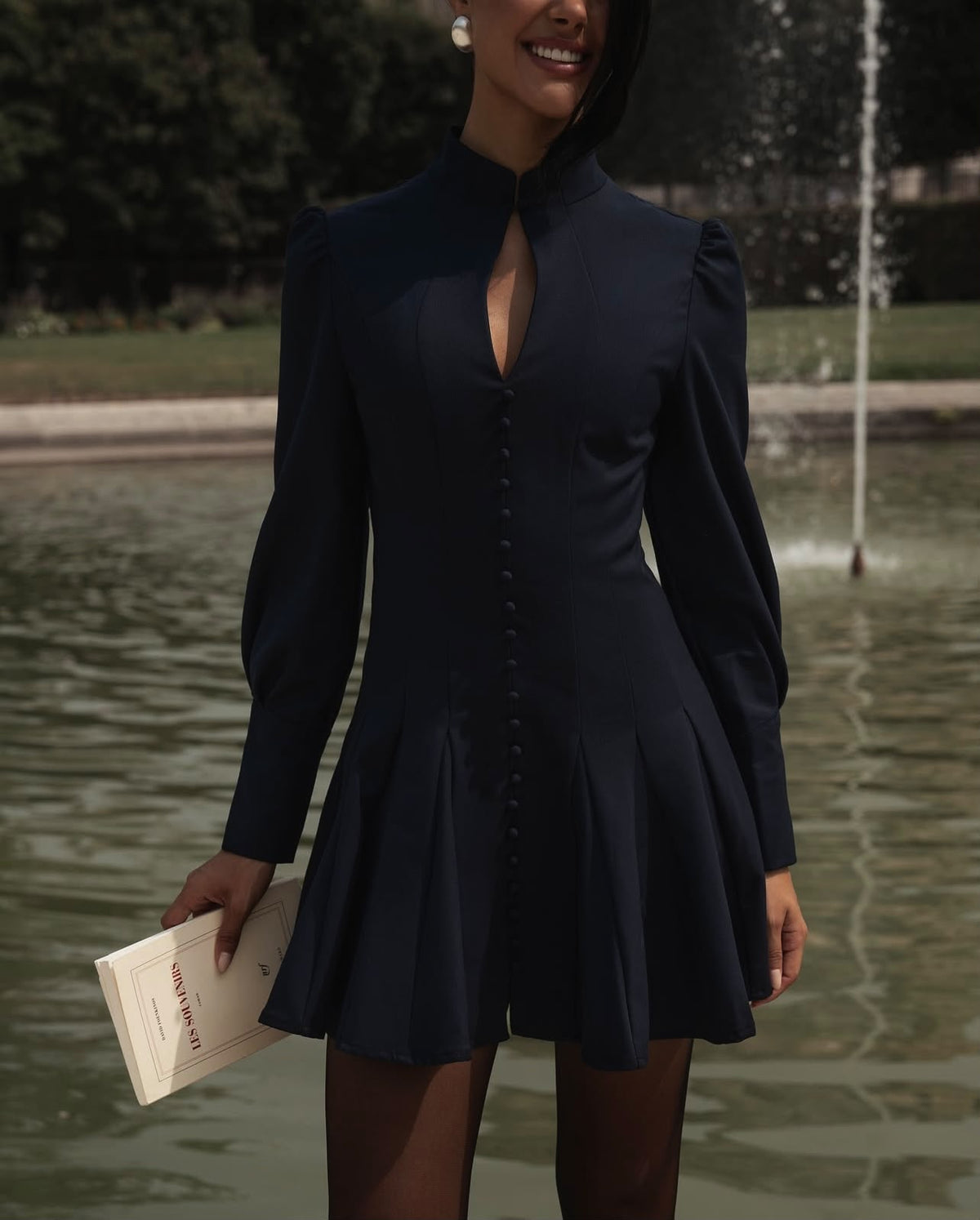 Valentino Black Long-Sleeve Fit-and-Flare Mini Dress
