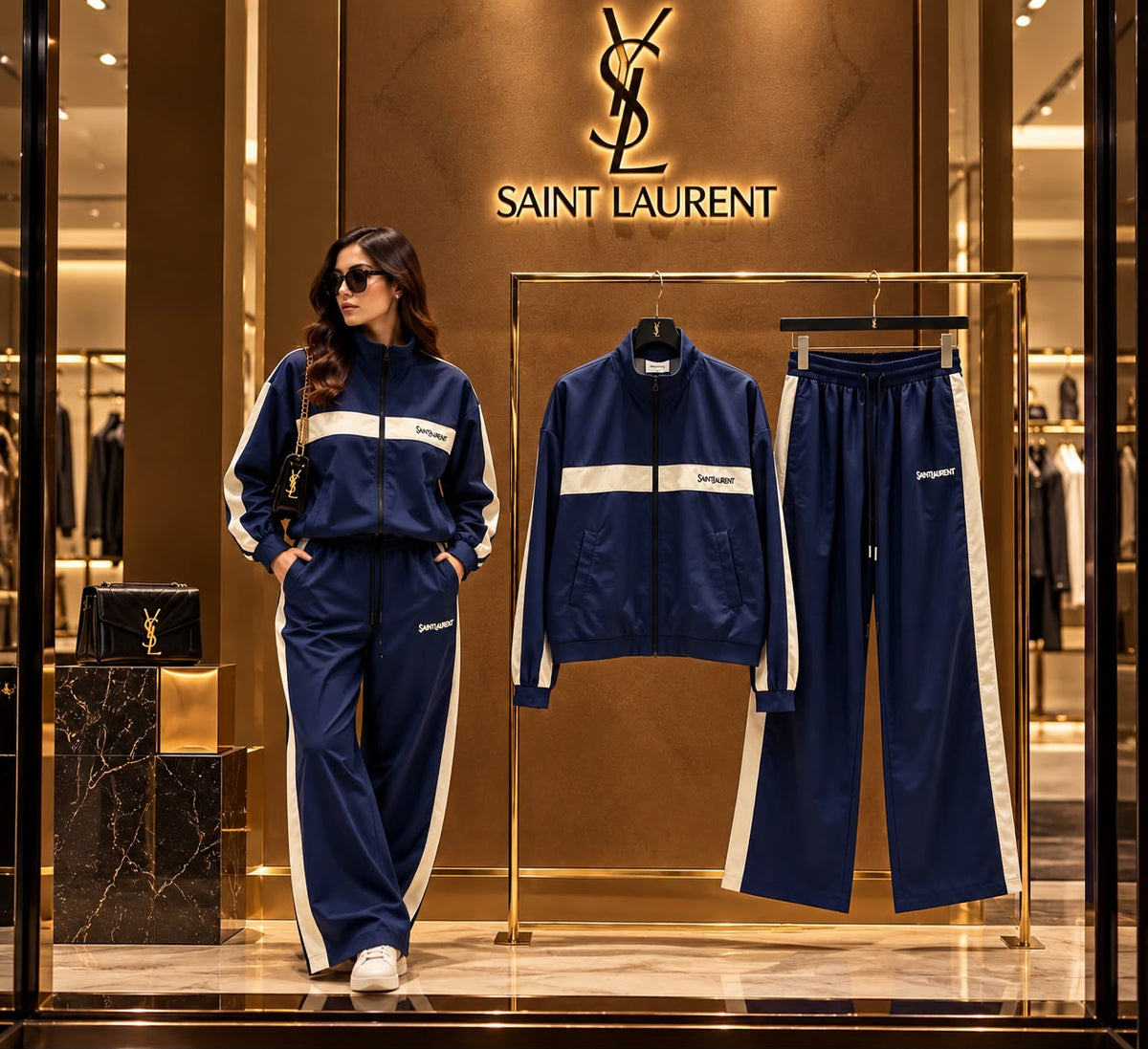 Saint Laurent Contrast Stripe Track Jacket and Pants Set