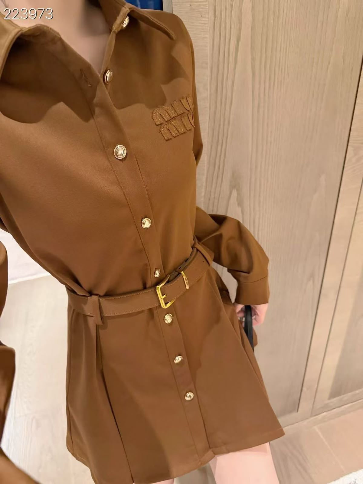Miu Miu Belted Shirt Dress with Embroidered Logo
