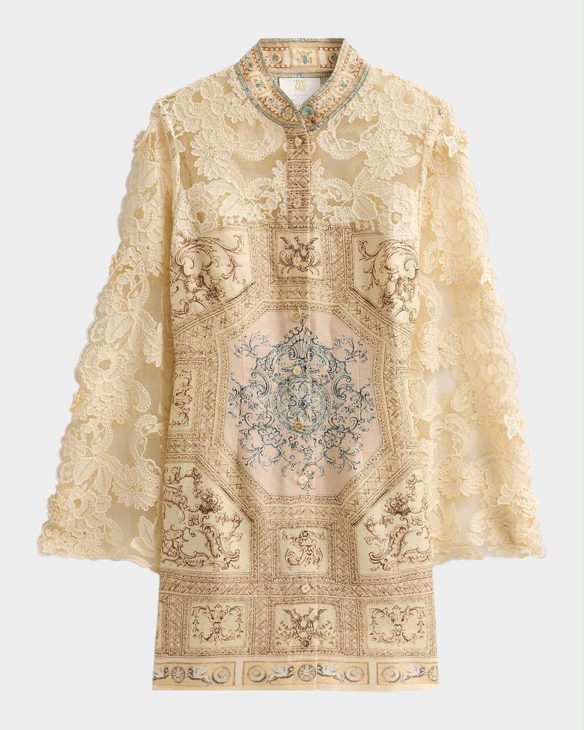 Camilla Embellished Lace Bell-Sleeve Mini Dress