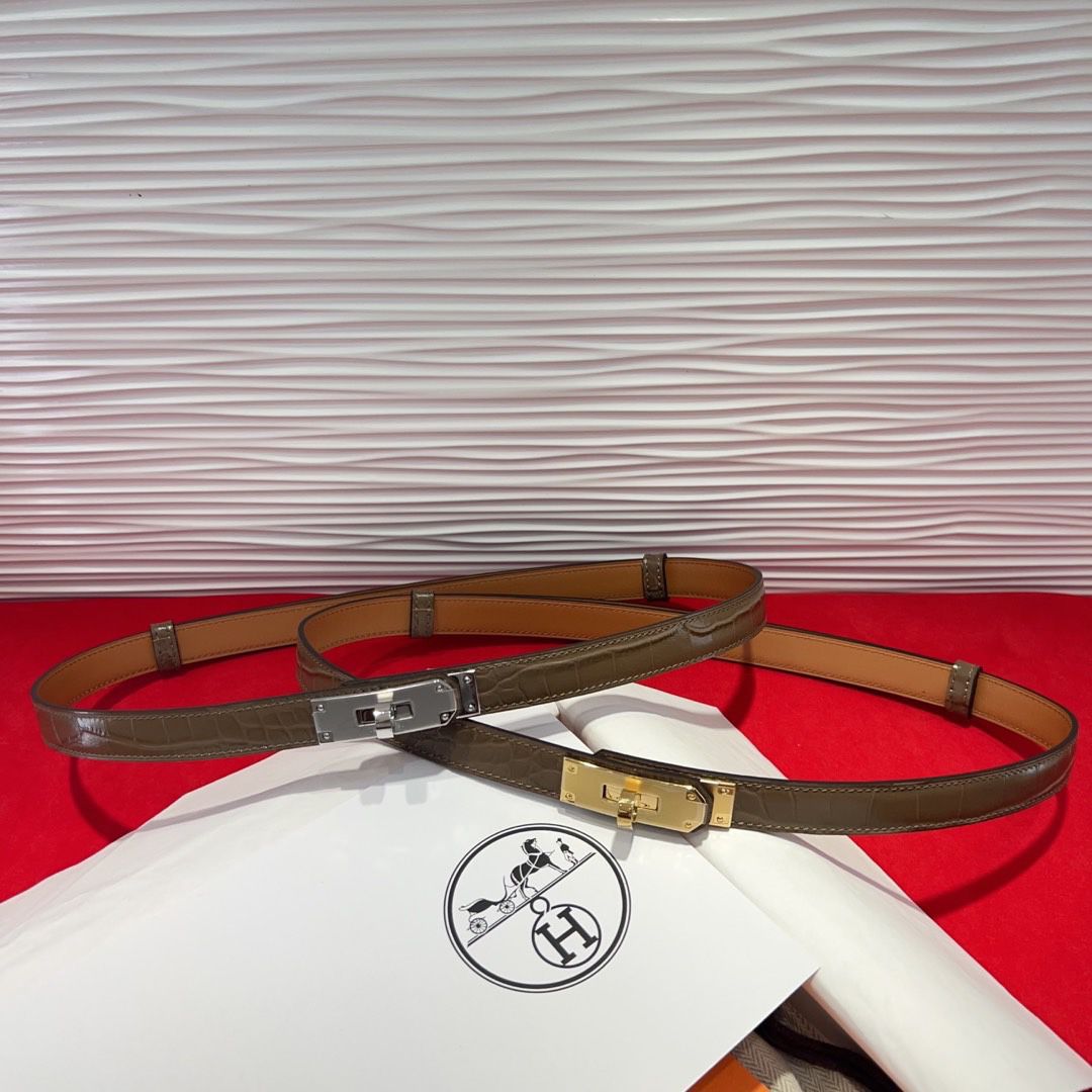 Hermès Kelly Crocodile Embossed Leather Belt