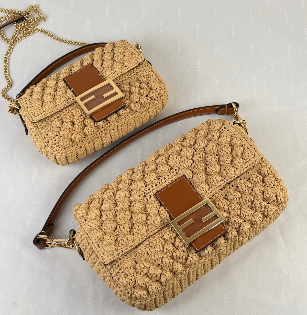 Fendi Crochet / Raffia Baguette Bag