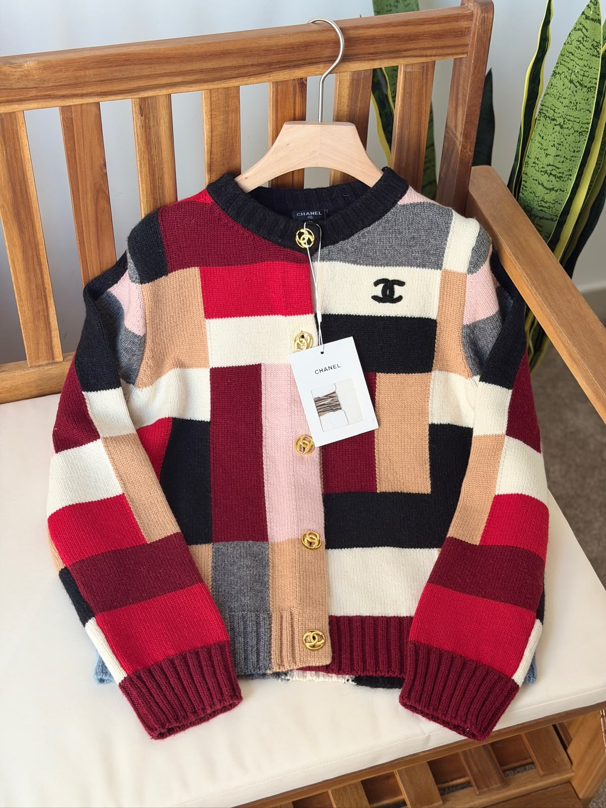 Chanel Multi-Color Patchwork Knit Cardigan with CC Logo