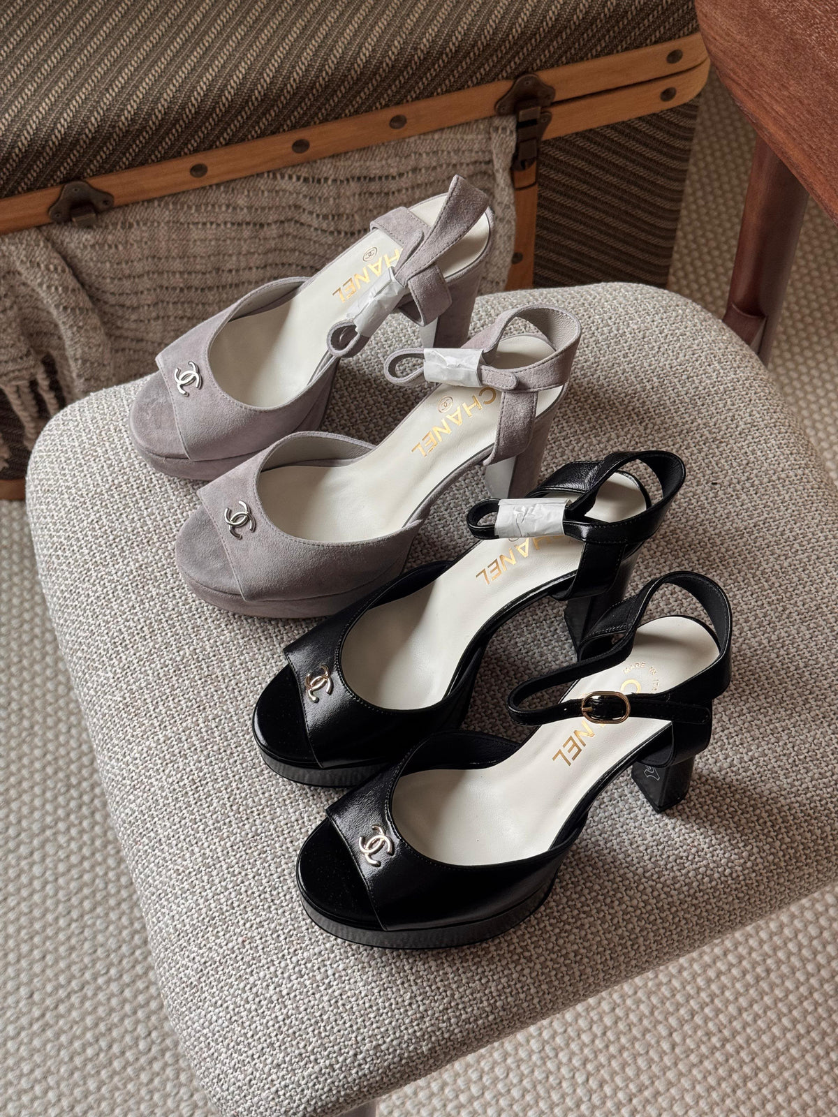 Chanel CC Logo Ankle-Strap Platform Sandals