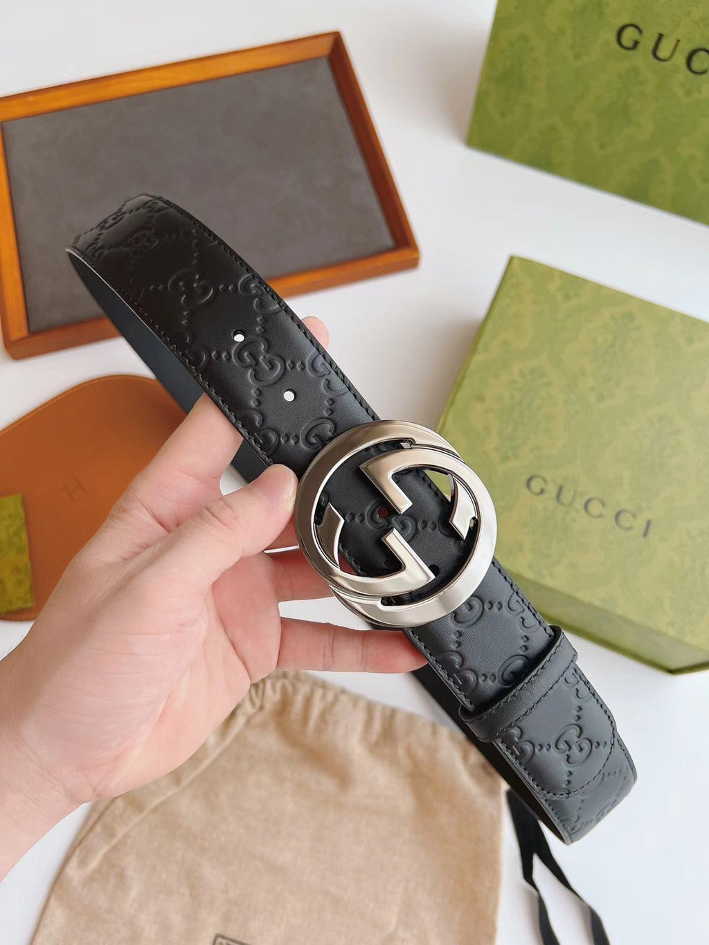 Gucci Interlocking G Guccissima Leather Belt