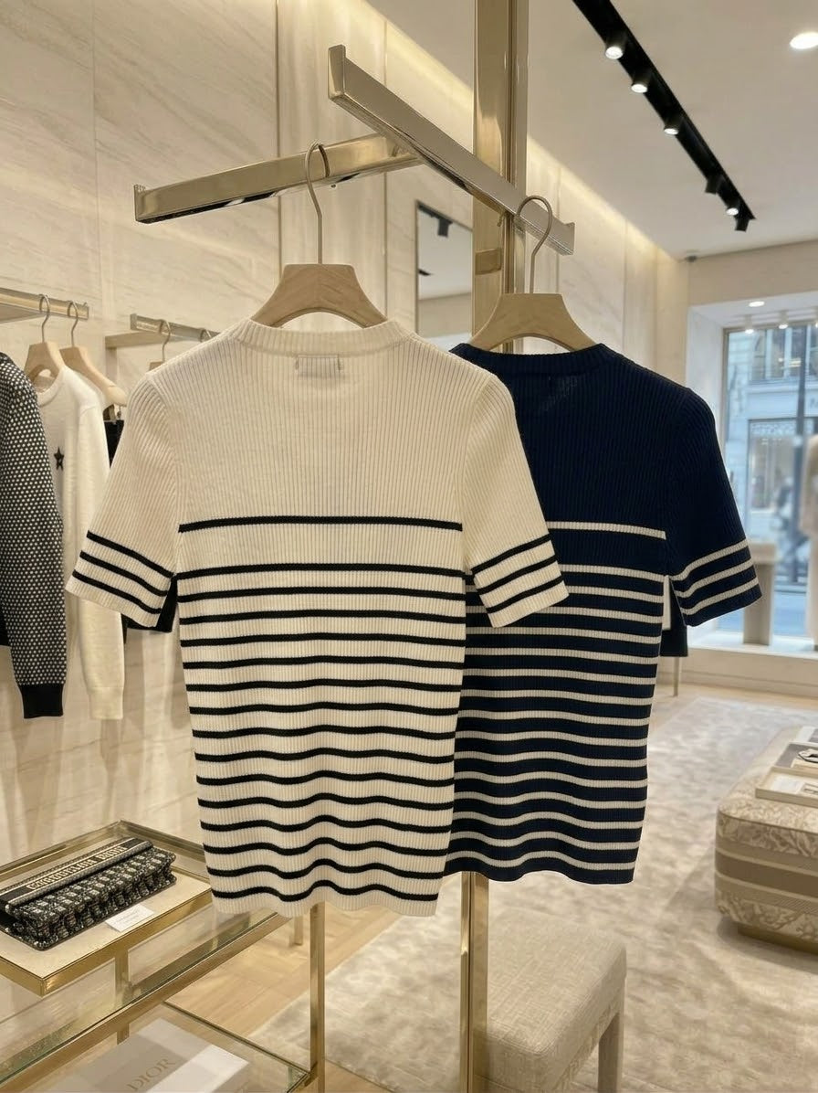 Christian Dior Striped Short-Sleeve Knit Top