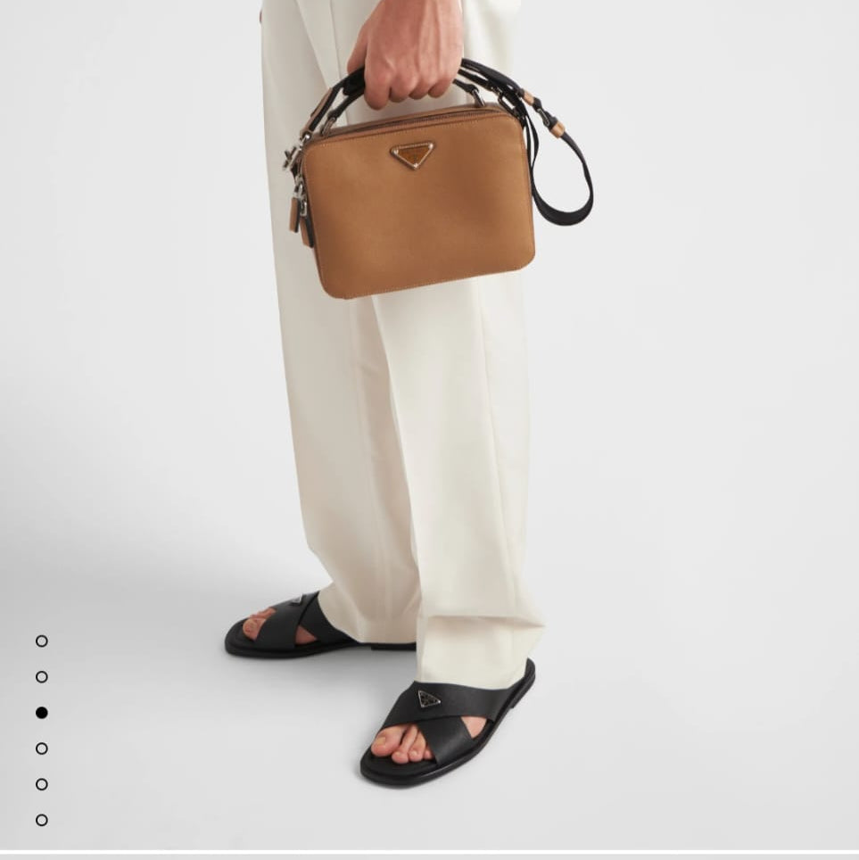 Prada Saffiano Leather Crisscross Slides