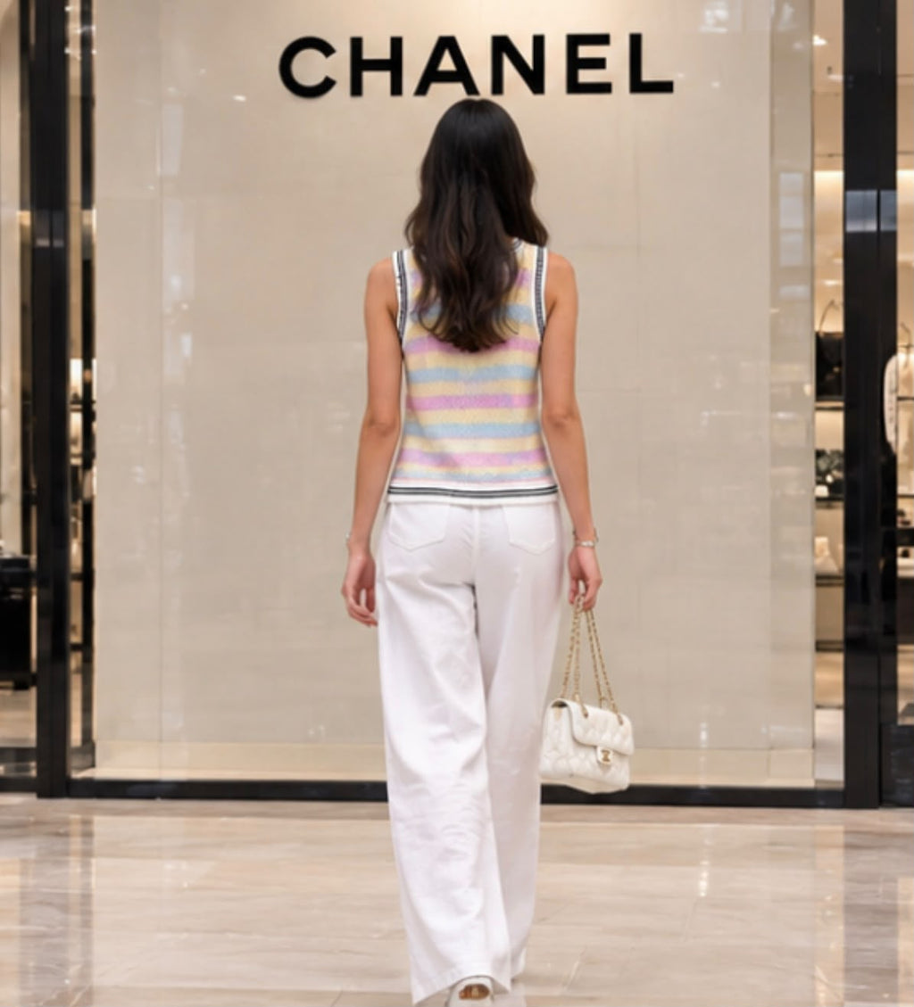 Chanel Striped Knit Vest Top