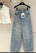 Chanel Pearl Strand Motif Printed Denim Jeans