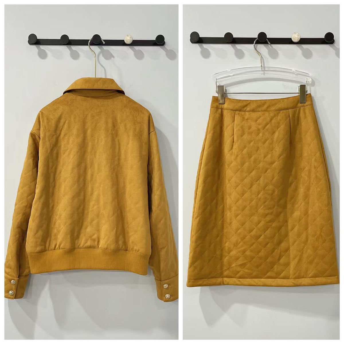 CHANEL Mustard Quilted Jacket and Skirt Set