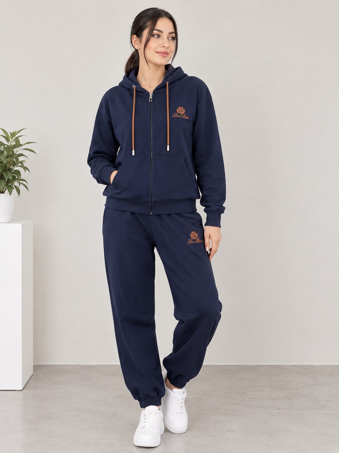 Loro Piana Embroidered Logo Zip-Up Hoodie and Jogger Pants Tracksuit Set
