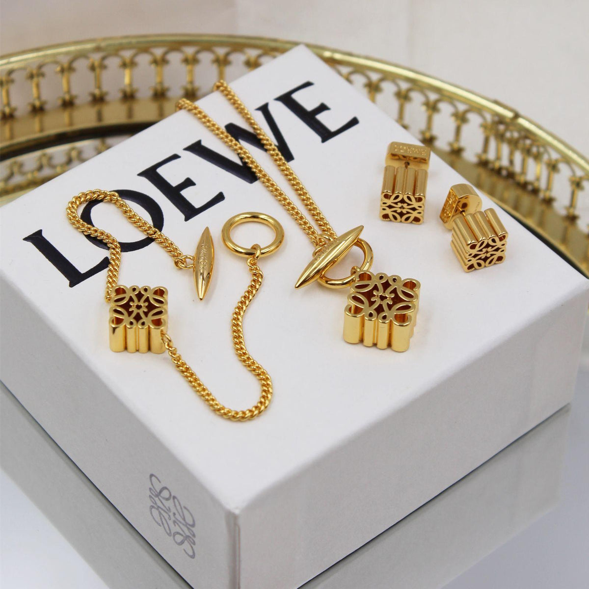 LOEWE Anagram Pendant Necklace and Earrings Set