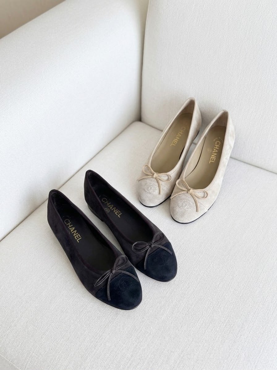 Chanel Suede Flat Ballerina Shoes with Bow