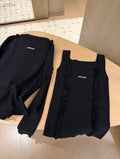 Miu Miu Black Knit Top Set with Ruffles