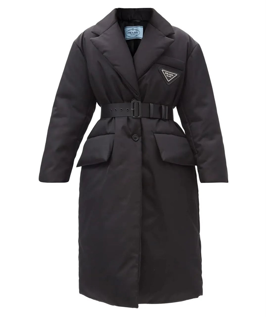 Prada Re-Nylon Belted Long Puffer Coat