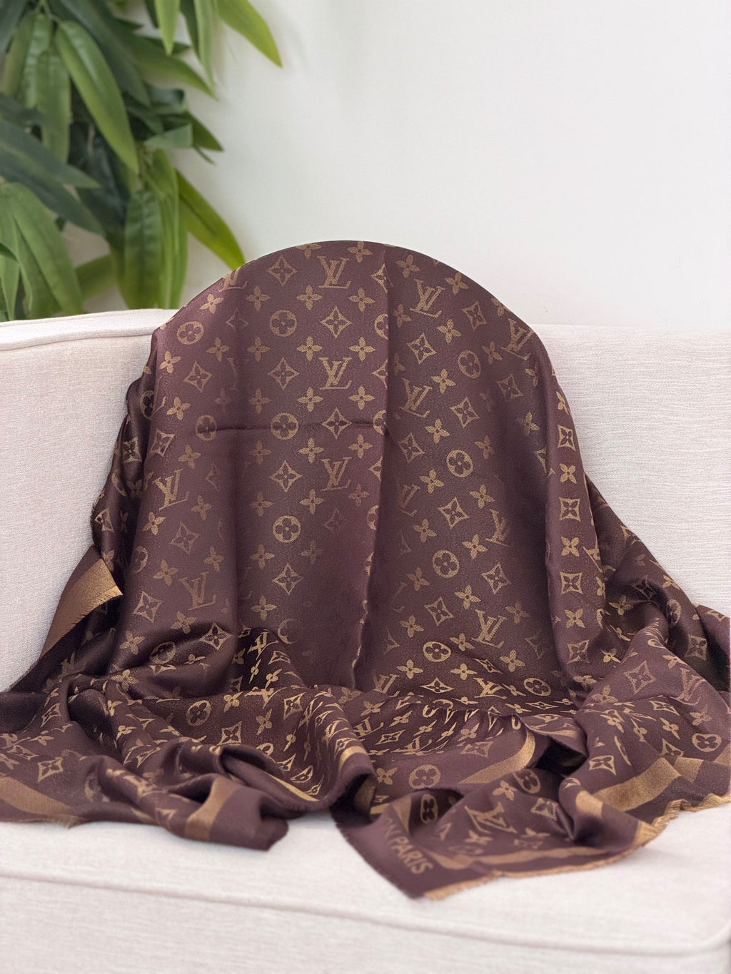 LV Monogram Fringed Square Scarf