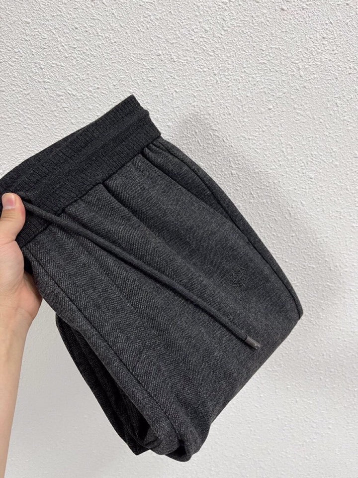 Charcoal Herringbone Drawstring Trousers