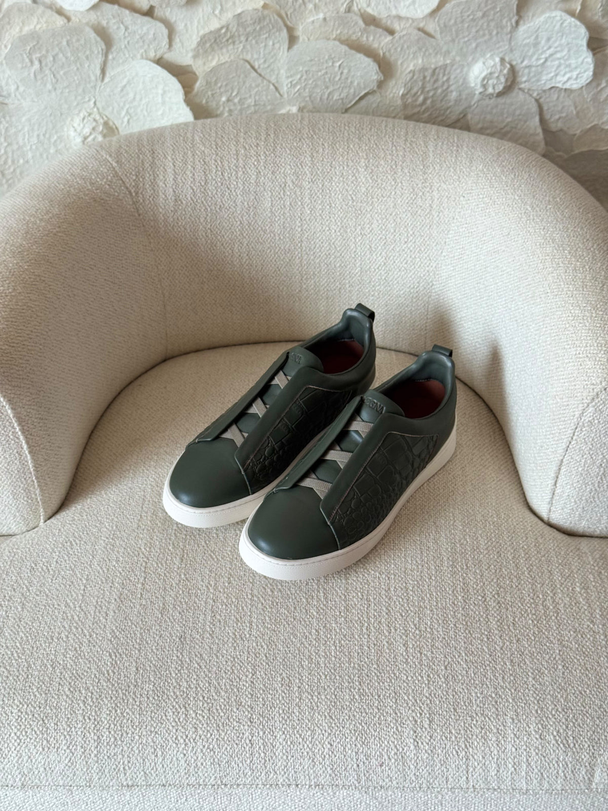 ZEGNA Triple Stitch Alligator Leather Slip-On Sneakers