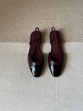 CHANEL Quilted Patent Cap-Toe Slingback Flats