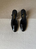 CHANEL Quilted Patent Cap-Toe Slingback Heels