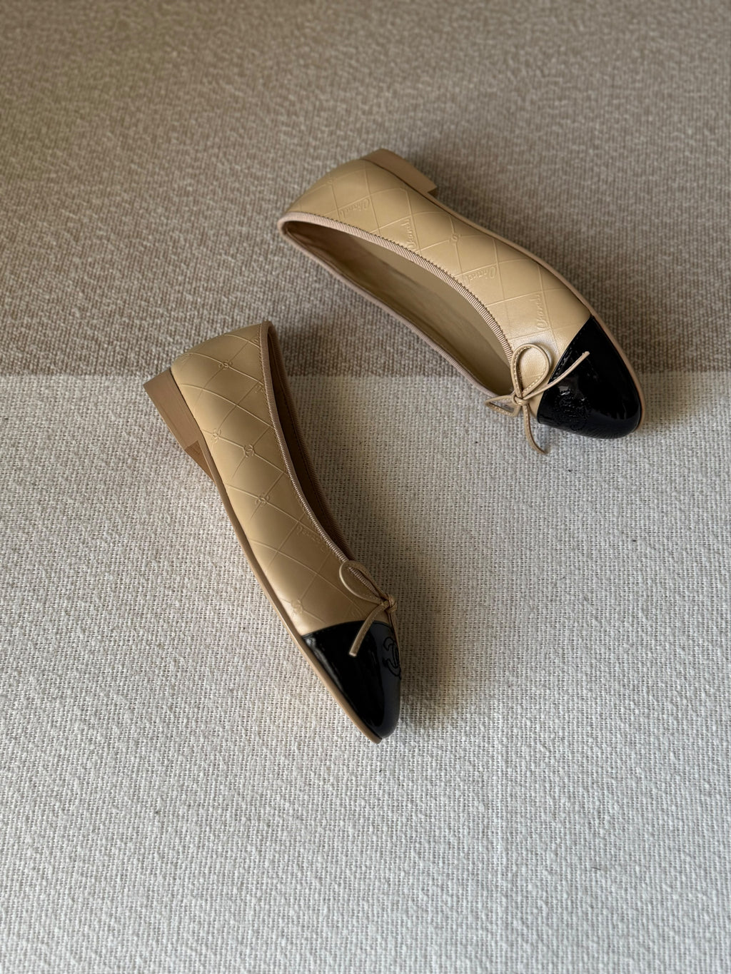 CHANEL Quilted Bow Patent Cap-Toe Ballet Flats