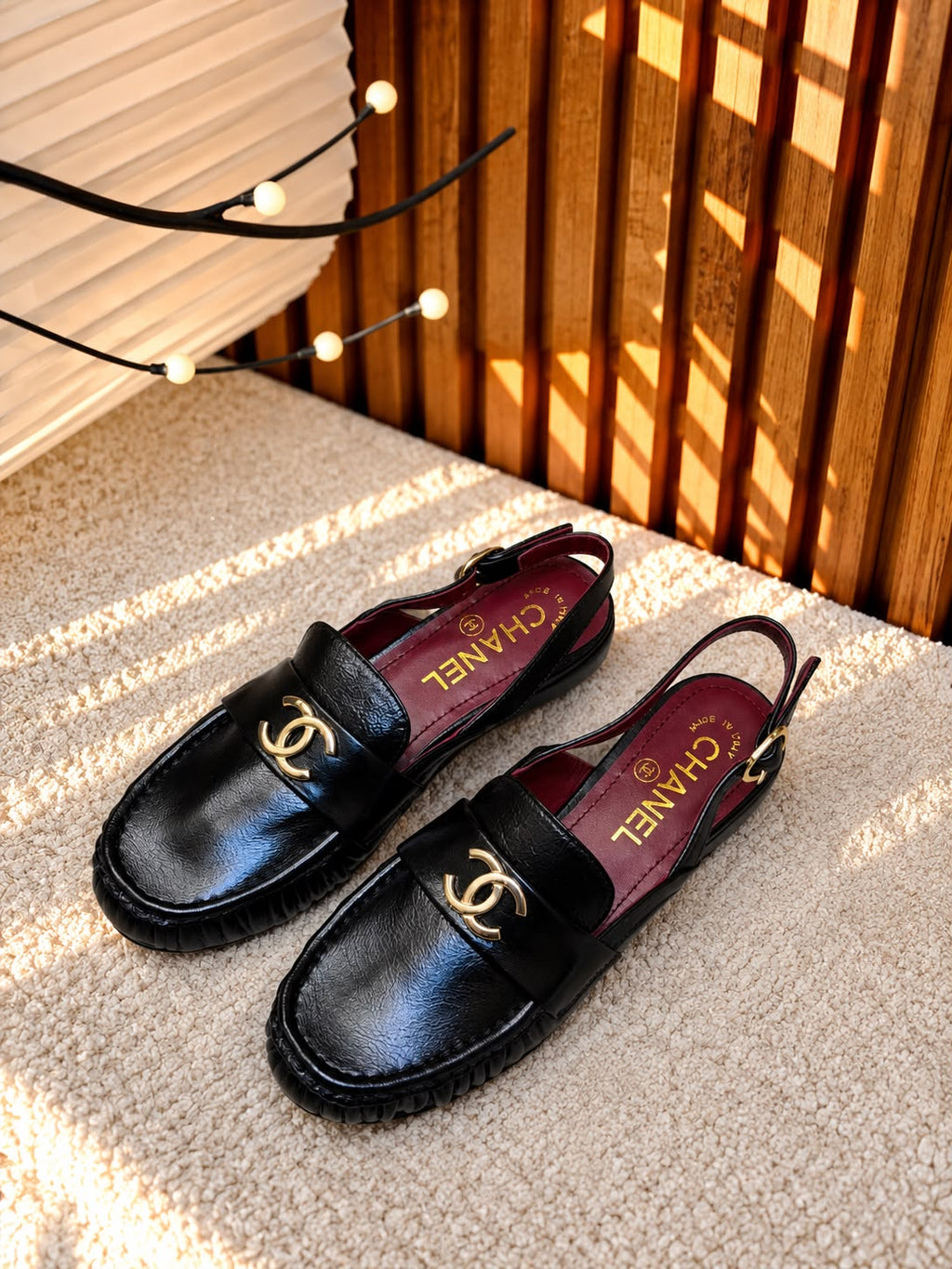 Chanel Black Logo Loafer Mules