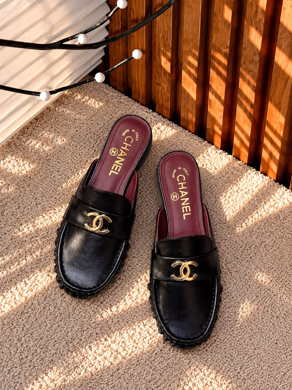 Chanel Black Logo Slingback Loafers