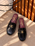 Chanel Black Logo Slingback Loafers