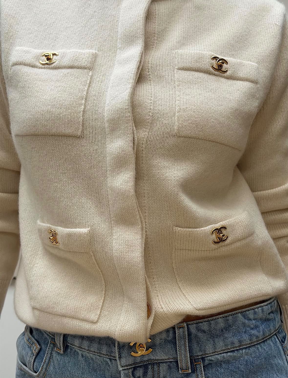 CHANEL CC Logo Four-Pocket Cashmere Cardigan