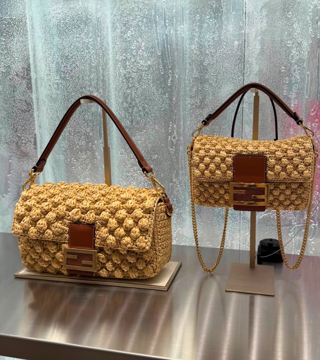 Fendi Crochet / Raffia Baguette Bag