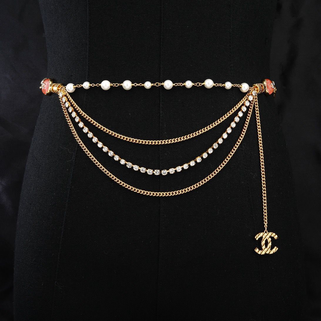 CHANEL Vintage Gripoix Pearl & Crystal Multi-Chain Belt